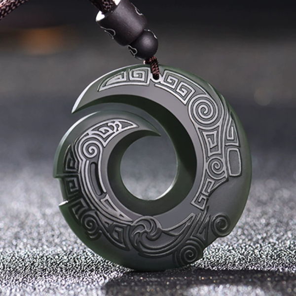 Buddha Stones One's Luck Improves Design Patern Hetian Cyan Jade Peace Buckle Luck Necklace Pendant