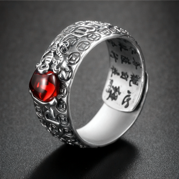Feng Shui PiXiu Red Garnet Wealth Ring – Prosperity & Protection Talisman