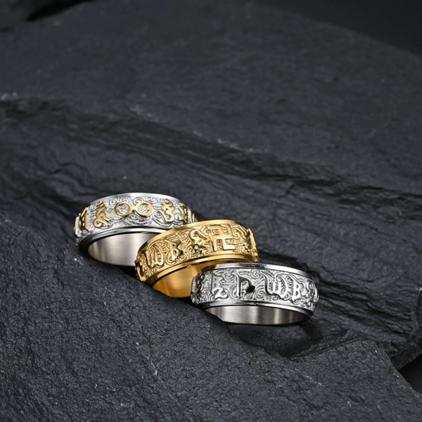 Six True Words Titanium Steel Ring – Om Mani Padme Hum Spiritual Mantra Jewelry