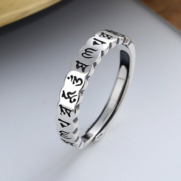 925 Sterling Silver ‘Om Mani Padme Hum’ Mantra Ring – Spiritual Protection & Wisdom