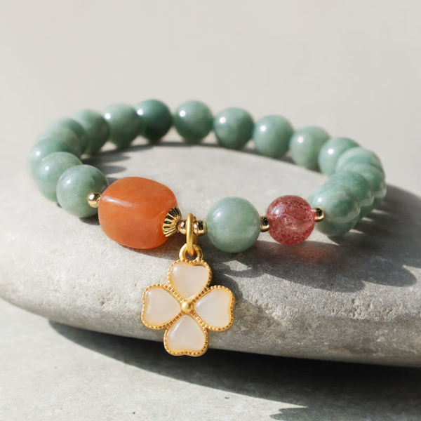Jade Four-Leaf Clover Charm Prosperity Bracelet – Luck, Love & Healing