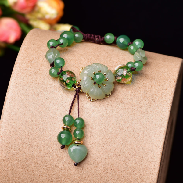 Natural Green Jade Luck Dangling Flower Bracelet – Prosperity, Harmony & Beauty