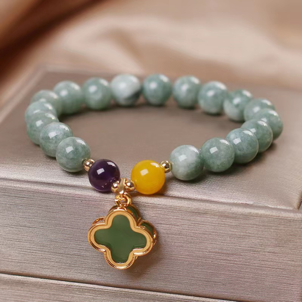 Buddha Stones Jade Four Leaf Clover Luck Bracelet – Wealth, Prosperity & Success